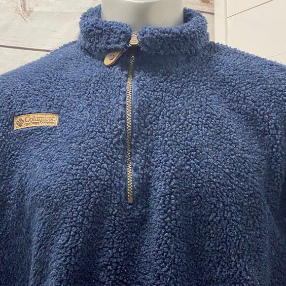 Columbia Unisex Mens Women Fleece Pullover 1/4 Zip Sweater Blue Pockets Large - Picture 2 of 9